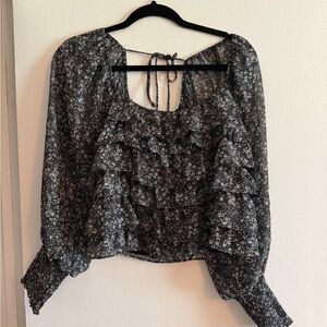 ASTR The Label Black Ditsy Floral Blouse - Size Medium M